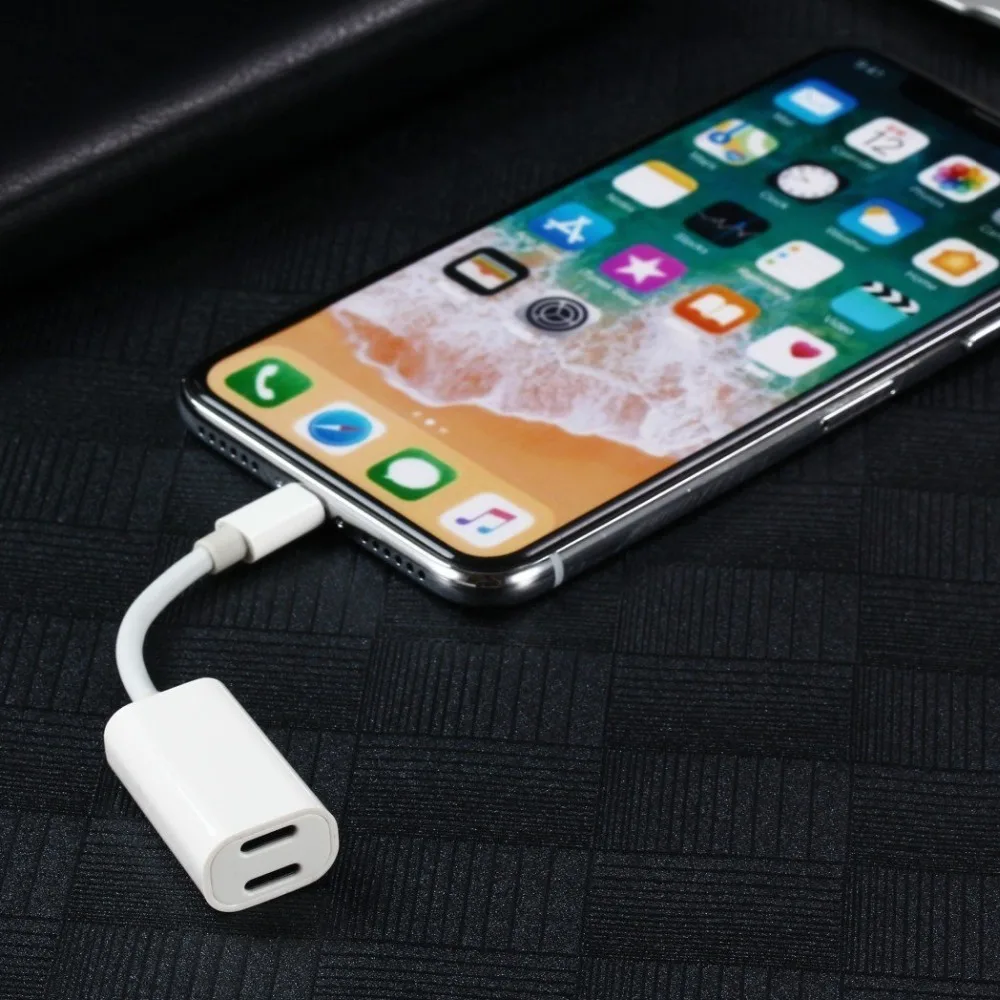 FOXSUN Dual for Lightning adapter Headphone Jack Audio and Charge Splitter for iPhone X 8 7 Support Music and Calling Function