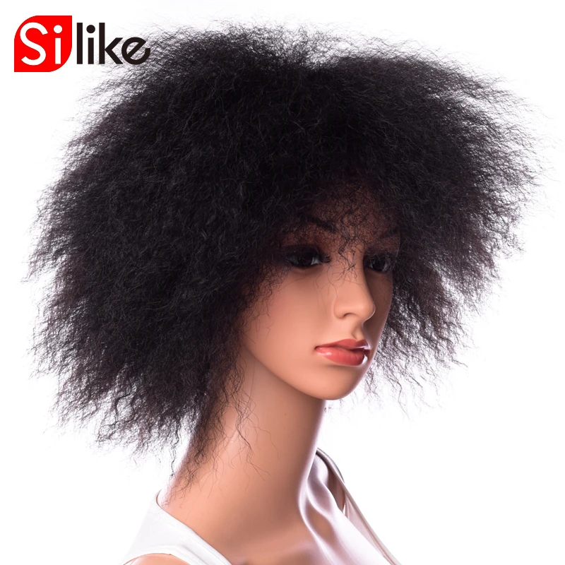 Silike 6 дюймов короткий афро кудрявый прямой парик синтетические парики 100 г/шт. высокотемпературное волокно для женщин