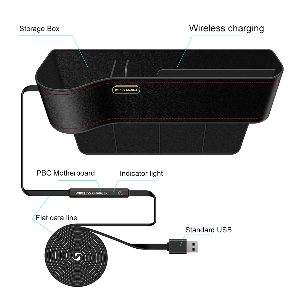 Ascromy беспроводное автомобильное зарядное устройство Коробка для хранения Органайзер для iPhone X 7 8 Plus samsung S9 Plus автомобильное кресло зазор наполнитель держатель USB зарядное устройство