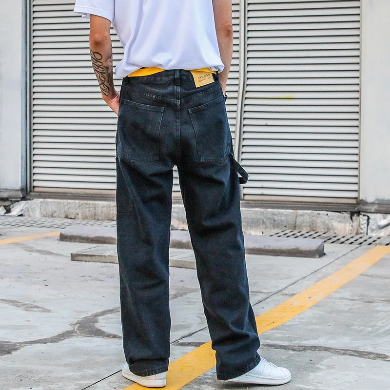 Fashion Casual Men's Jeans Autumn And Winter New M-2XL Solid Color Loose Straight Pants Blue Black Personality Youth Popular