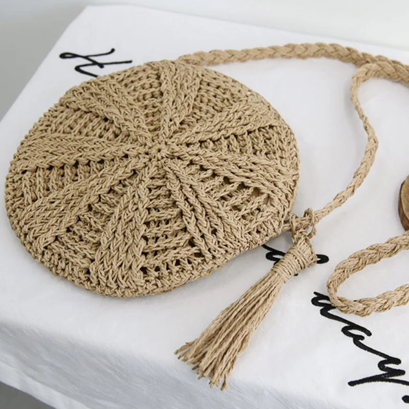 Women Straw Bags Bohemian Rattan Female Beach Handbag Circle Lady Weave Messenger Bag Handmade Round Kintted Crossbody SS0397 (8)