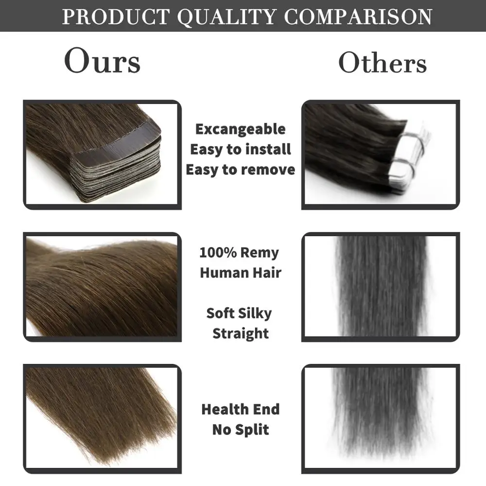 K.S WIGS Remy Human Hair Luxury Tape In Double Drawn Human Hair Extensions 20'' 50g