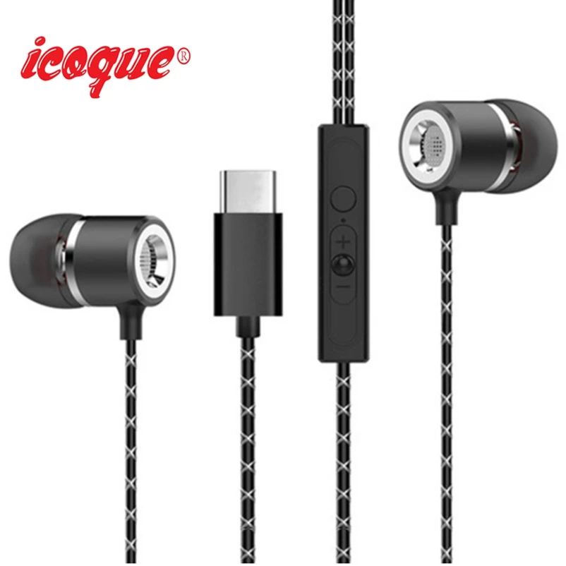 Icoque Stereo Headphones For Usb Leeco Type c Earphone with Mic Type C Earphones for Letv
