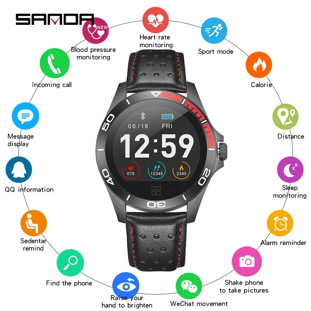 

SANDA New Bluetooth Smart Watch Men Women Sport Smartwatch Heart Rate Blood Pressure Monitor Pedometer For Android IOS Clock