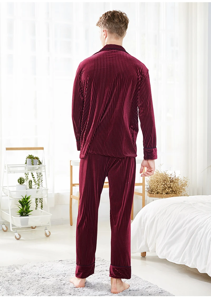 Пижамы Для мужчин зимняя рубашка с длинными рукавами+ брюки Для мужчин детские пижамы набор мягкого велюра Для мужчин Пижама домашняя одежда красный зеленый коричневый L XL, XXL