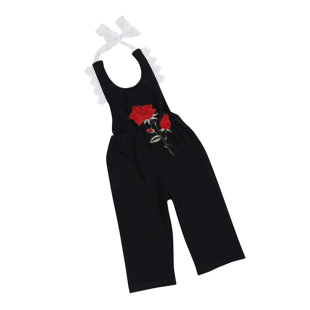 Summer Jumpsuit Children Flower Rose Embroidery Lace Baby Overalls Baby