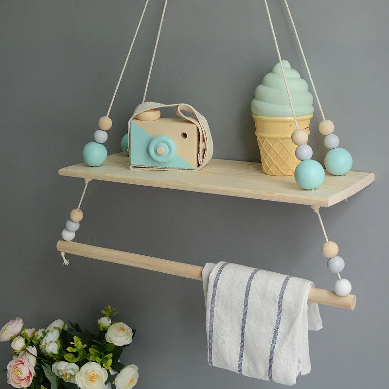 

Home Nordic Style DIY Original Wooden Beads Wall Shelf Storage Wall Decorations Kids Room Ornament Organization Hanger Decor