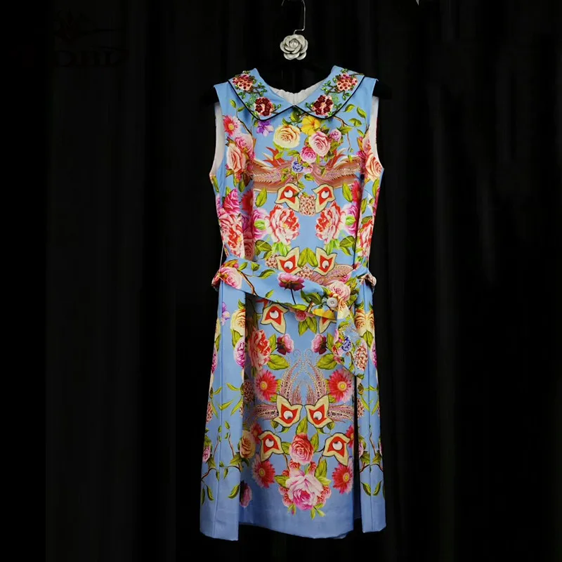 cute floral dress flowers print tank dresses summer runway dress high quality 2018 20180608