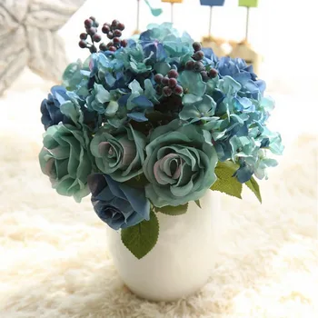 

100% Handmade Europe Style High Range Blue Silk Rose Artificial Flowers Home Furnishings Decor Bride Bouquet Wedding Hand Flower