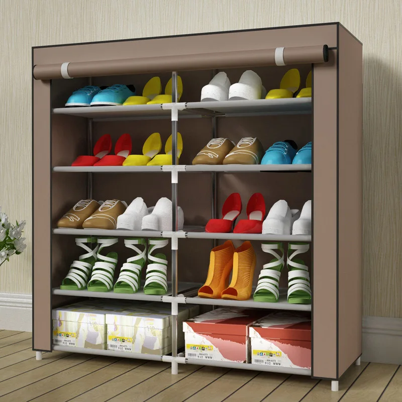 Simple stylish home double-row super-admission non-woven removable stainless steel free assembly multi-functional shoe cabinet