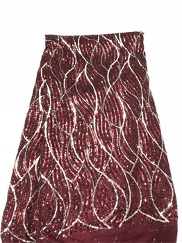 

2019 High Quality French green Tulle Elastic African Lace Fabric Sequins Embroidered Nigerian Lace Fabrics For Wowen Dress Wine