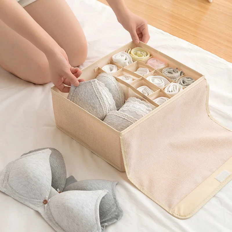2 Types Cotton Line Underwear Organizer Bra Socks Stortage Box With Cover 1pcs Home Quality 13-17 Cells Wardrobe Organizadores