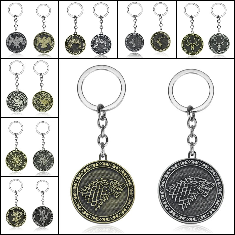 

Game of Thrones House Stark Baratheon Lannister Targaryen Arryn Tully Martell Tyrell Greyjoy badge Keychain