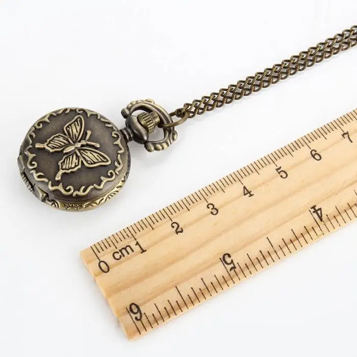 Ретро Бабочка резные круглые кварцевые карманные часы с цепочкой ожерелье ювелирные изделия подарки LXH