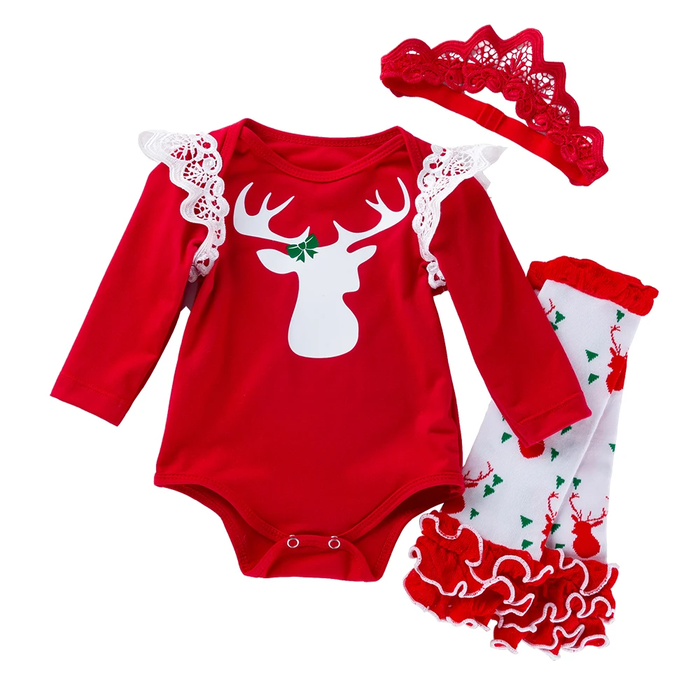 

2019 Spring/Summer Baby Sets for 3-24M Child First Christmas Deer Pattern Clothes Pure Cotton Comfortable Baby Cloth