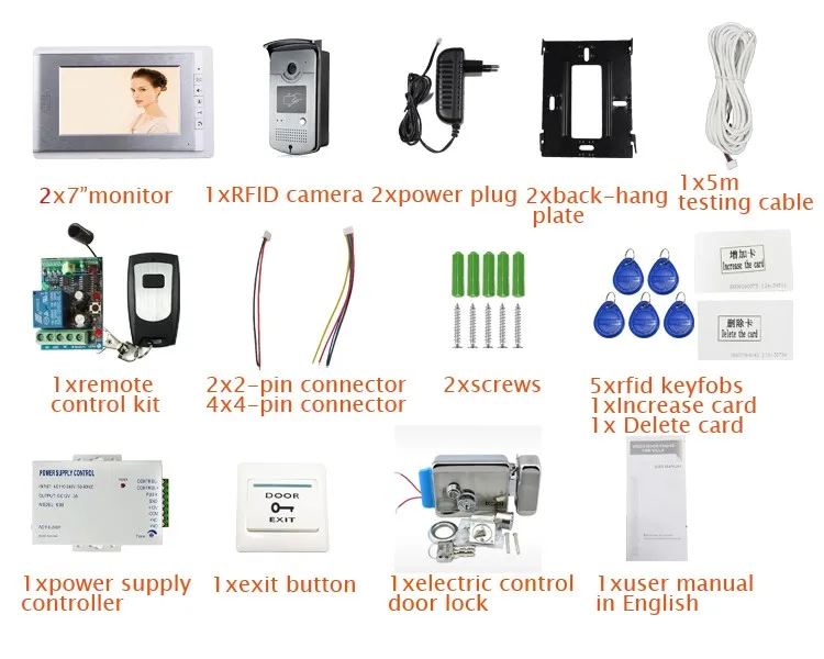 Проводной " видеодомофон домофон система 2 монитора+ RFID дверная камера доступа+ Электрический замок управления