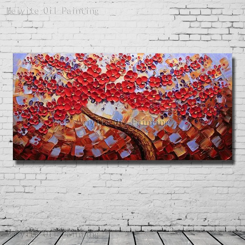Large Red Flower Handpainted Cheap Oil Painting Abstract Picture On