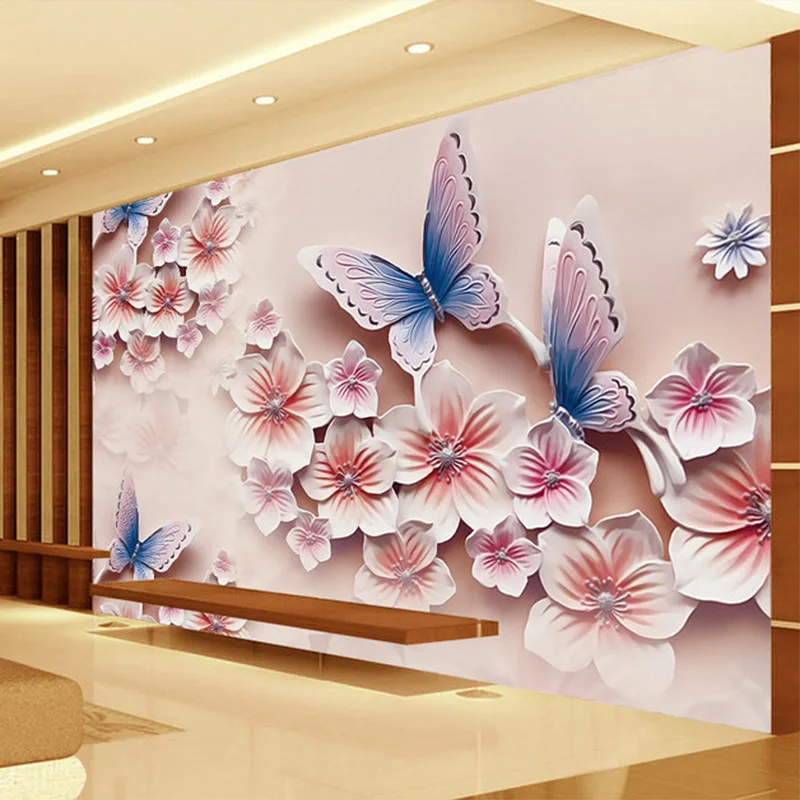 

High Quality Deep Texture Relief 3D Murals Korean Romantic Butterfly Orchid Flowers Wallpaper Living Room Home Decor 3D Fresco