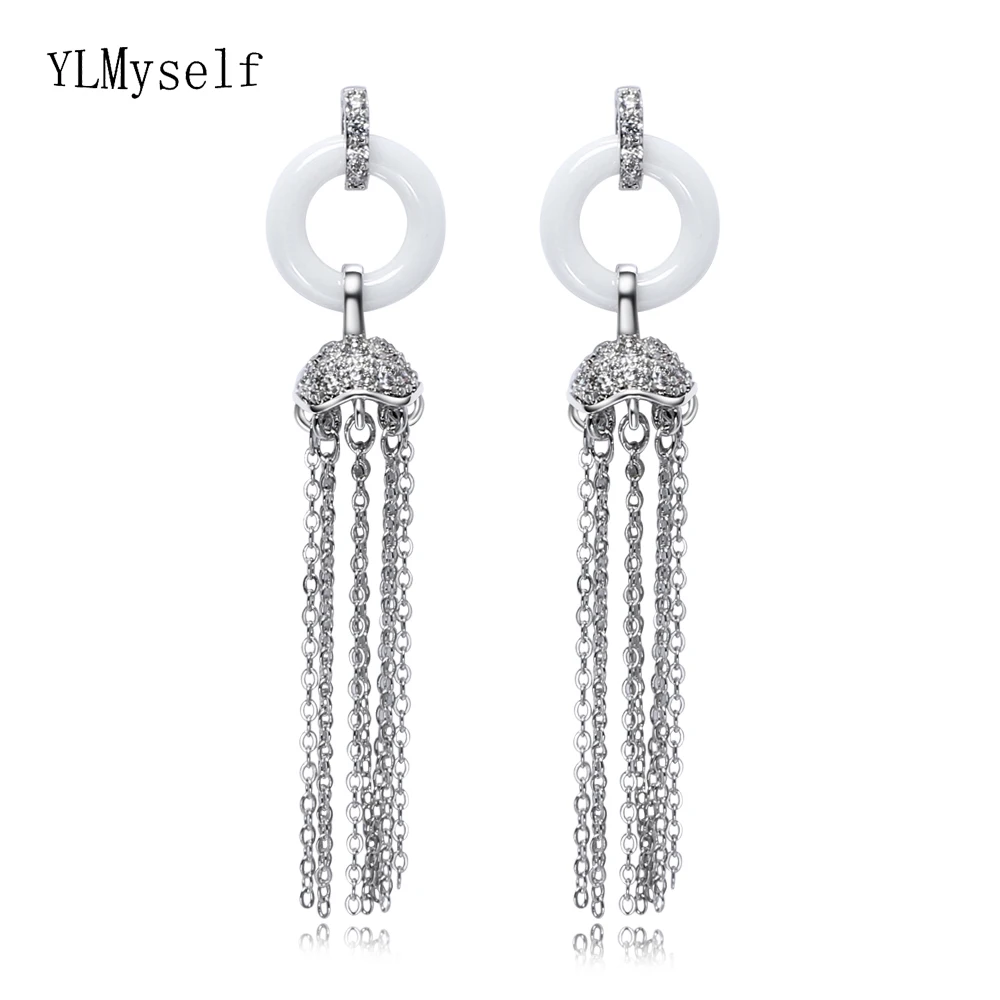 Long Chain Tassel Drop earring White Ceramics Jewellery Women's Dangle Earrings High Quality New Fashion Accessories for women