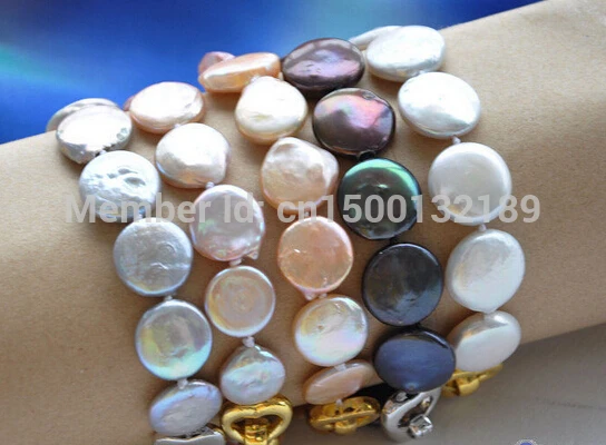 

xd j0079 8" 14mm gray coin freshwater pearl bracelet