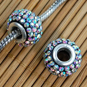 

50PCS/lot 10*14mm Big Hole Crystal AB color Crystal Rhinestones Charm European Beads Spacer Finding Fit Charm Bracelets