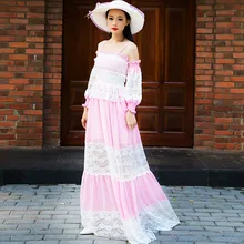 Милые женские платья для вечеринок Весна Лето Новая мода шифон кружева лоскутное женское Макси платье с открытыми плечами халат бюстье