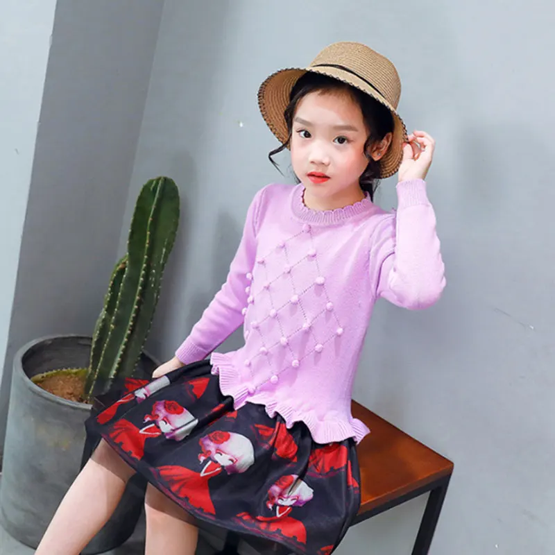 Детское хлопковое платье с круглым вырезом длинным рукавом|fashion girl dress|girls dressgirl