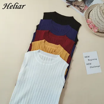 

HELIAR Female Tank Tops O-neck Knitting Tops Sleveless Shirt Casual Tops Solid Camisole 2019 Summer Tank Top Women Solid Blouse
