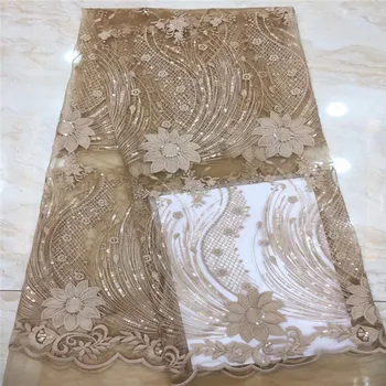 

Nigerian Tulle Lace Fabric With Sequins Embroidered Design African French Net Laces Fabric For Wedding Dresses 5 Yards xc65-2960