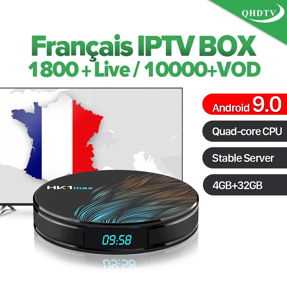 

Android 9.0 HK1MAX IPTV Arabic France Box Dual-Band WIFI BT 4.0 4G 32G QHDTV 1 Year IPTV Subscription Germany Italy India IP TV