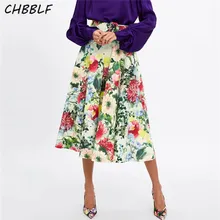 CHBBLF Женская юбка до середины икры с принтом faldas mujer пояс плиссированная женская повседневная одежда шикарные юбки XDL1875