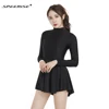 NEW arrival Women Leotards One Piece Dress Long Sleeve Leotard Ballet Dance Unitard Bodysuit Scoop Neck Gymnastics Dresses ► Photo 1/6