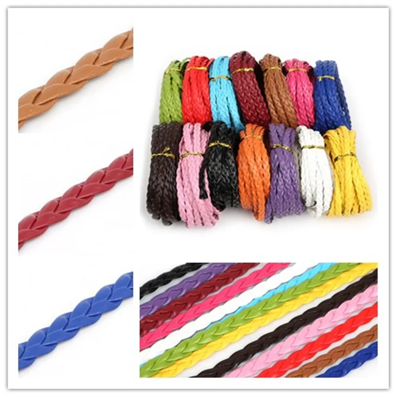 5meters/lot Wholesale Flat Braided PU Leather Cord Faux Leather Cord
