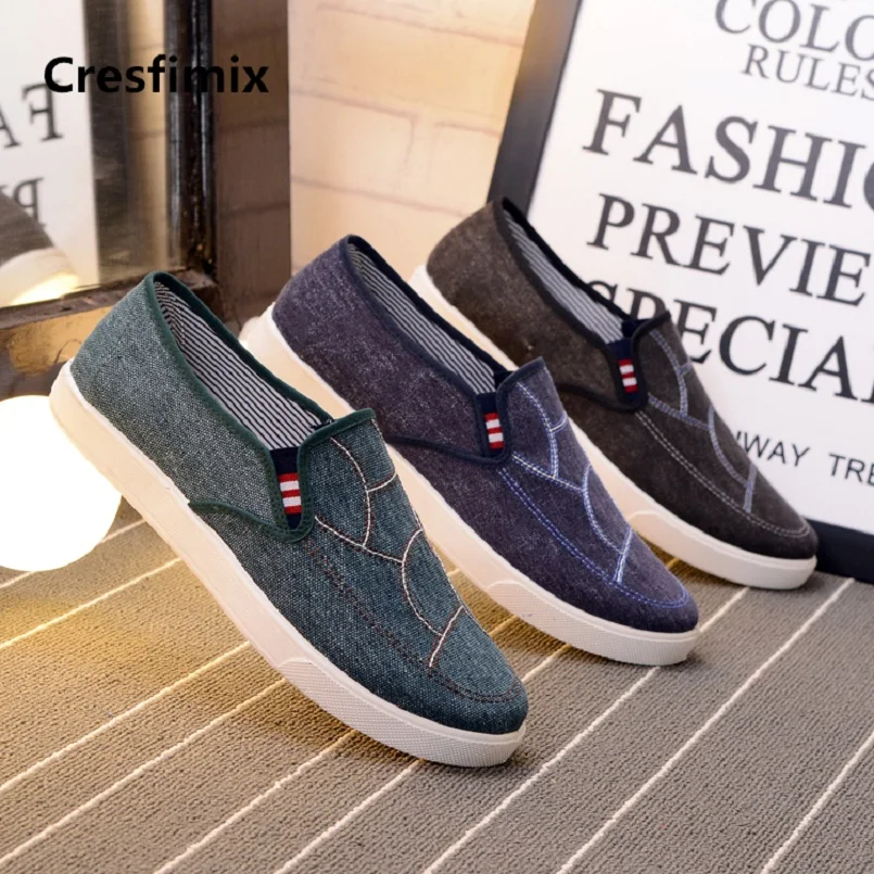 Cresfimix zapatos hombre male comfortable slip on pattern flat shoes men cool blue flat shoes man's casual street shoes a863