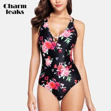 Charmleaks Женский сдельный купальник с v-образным вырезом, купальник с цветочным принтом, купальный костюм с перекрестной спинкой, пляжная одежда, монокини