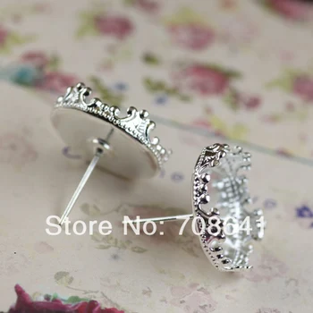 

Blank Stud Earrings Settings with Round Crown Bezel Resin Cabochons Bases Earrings Post DIY Findings Silver Plated