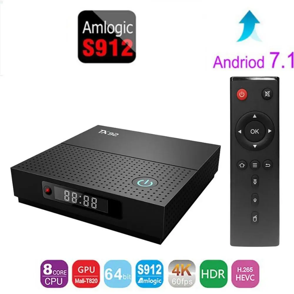 TANIX TX92 Amlogic S912 Восьмиядерный Android 7,1 3G ram 32G rom 2,4G/5 GHz Dual wifi Gigabit Lan DLNA Miracast 4K UHD BT KD tv Box