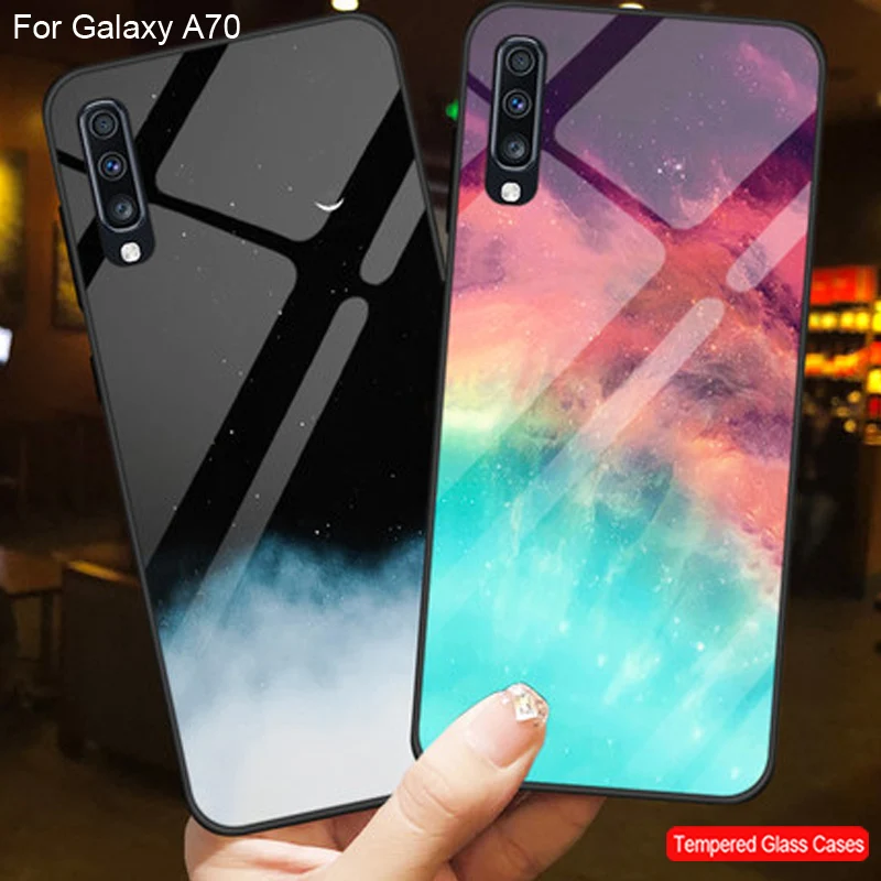 Чехол из закаленного стекла для samsung Galaxy A70, силиконовая Мягкая задняя крышка для samsung Galaxy A 70, мультяшный узор, чехол для телефона A7050