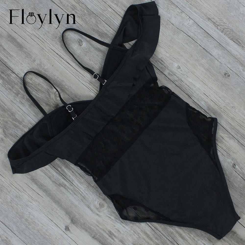 Floylyn с открытыми плечами Холтер цельный купальник Сексуальная Женская цельная пляжная одежда купальник Черный боди