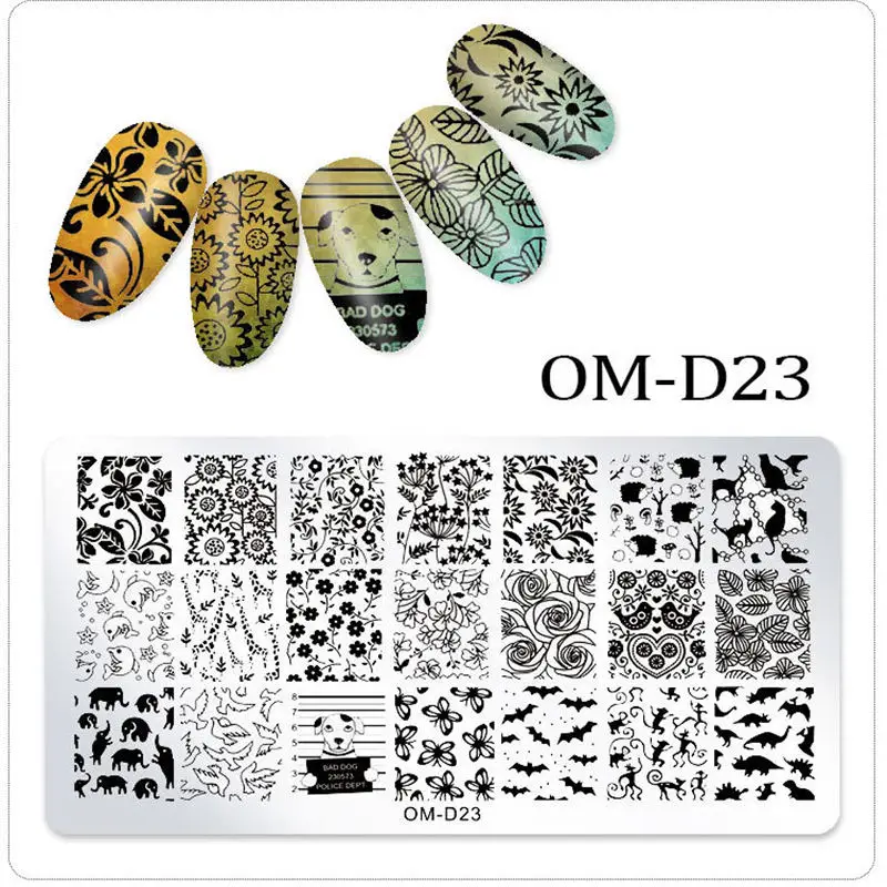Штамповочные пластины для ногтей Цветочный животный геометрический мультяшный узор дизайн ногтей штамп штамповка шаблон изображения пластины трафаретные гвозди инструмент - Цвет: OM-D-23