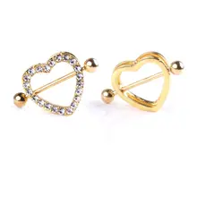 1 шт. пирсинг для сосков, двухслойный сексуальный женский Пирсинг для груди, Женский пирсинг в форме сердца со стразами, блестящие Роскошные модные ювелирные изделия, золотое украшение