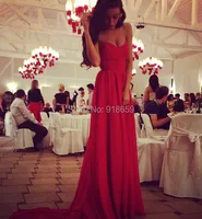 Sexy A-line Sweetheart Chiffon Red Prom Dresses New Arrival Long Formal Evening Dress