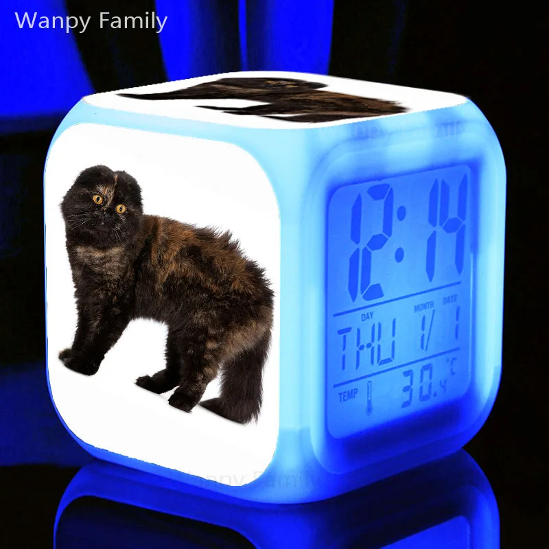 Милый питомец кошка котенок Будильник 7 цветов светодиодный светящийся цифровой будильник для детской комнаты ночной Светильник электронные часы