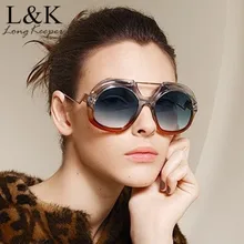 Круглые Солнцезащитные очки для женщин, большие размеры, мужские солнцезащитные очки с прозрачной градиентной оправой, Винтажные Солнцезащитные очки в стиле ретро, UV400