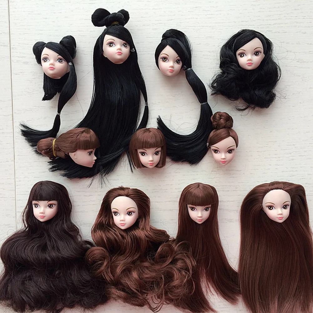 

Kids Toy High Quality Doll Head with Black Brown Hair DIY Accessories For 11.5" Doll Heads For 1/6 BJD Doll House