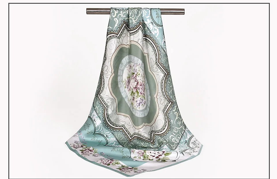 [BYSIFA] осень зима женские чистые шелковые квадратные платки синий шелковый шарф шаль Дамский шейный шарф цветочный дизайн шарфы, сатин
