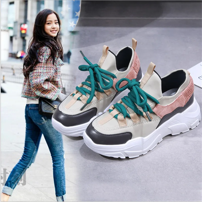 

2019 New Platform Sports Shoes Women's Thick-soled Outdoor Fitness Running Shoes Height Increase 8 cm Thick Women Sneakers