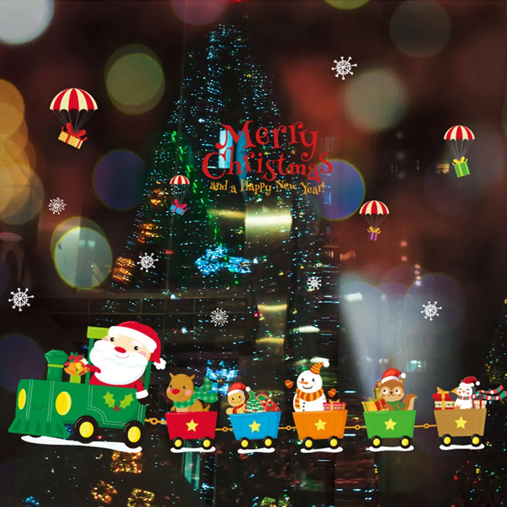 Us 1 92 17 Off Soledi Creative Waterproof Christmas Train Wall Sticker Diy Window Decal Home Decors Decorations For In Stickers