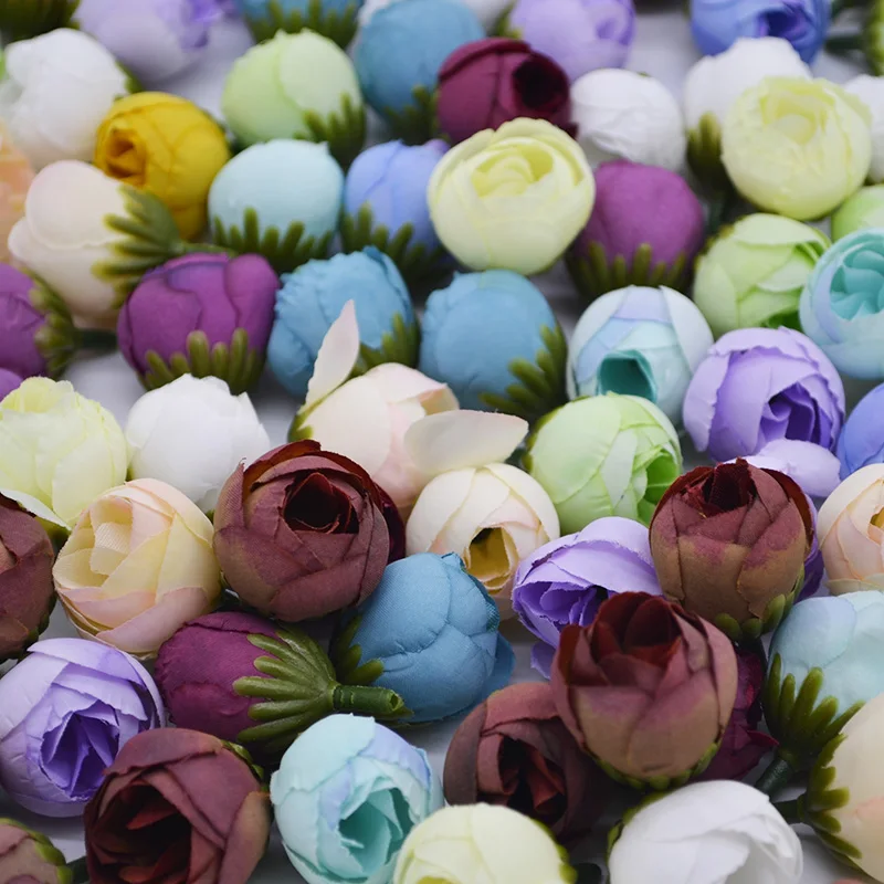 10pcs/pack 2.5cm Rose Flower Heads Home Decor Artificial Craft Silk Tea Rose Flowers DIY Wedding Party Decorative Supplies 65