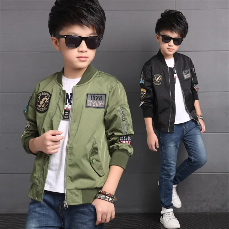  Spring Autumn Jackets for Boy Coat Bomber Jacket Army Green Boy's Windbreaker Jacket letter Print K